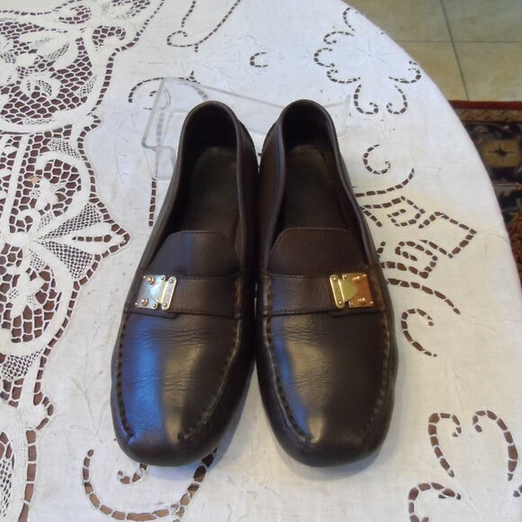 Louis Vuitton Chocolate Brown Calf Leather Woman's Loafers Size 7 1/2M - Picture 1 of 16